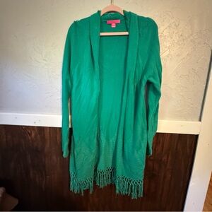 Lilly Pulitzer Green Cardigan Sweater with Fringe
